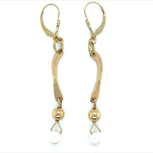 Gold Freefoem textured metal with white freshwater pearl drop lever back earrings