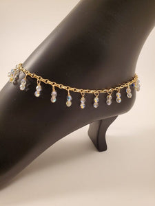 Gold Ankle Bracelet With Crystal Drops