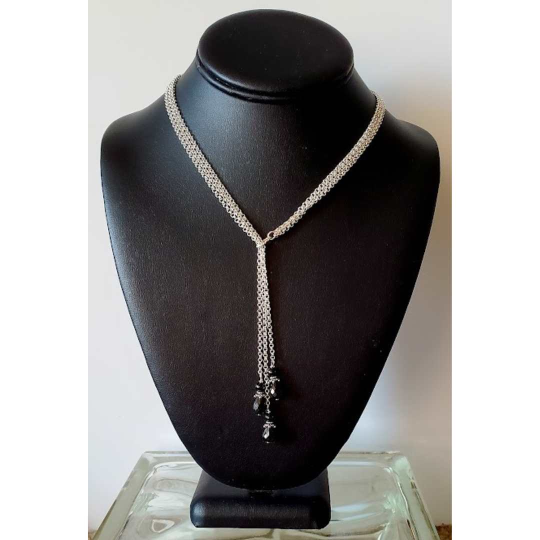Multi Chain Black Spinel Drop Or Pearl Drop Necklace