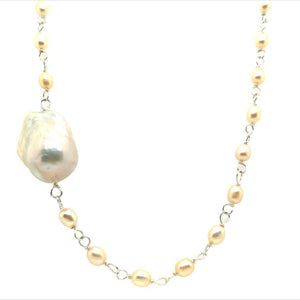 White Baroque Necklace With Handmade Pearl Chain