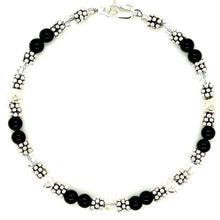 Black onyx silver balls swarovski crystals with bali silver bracelet.