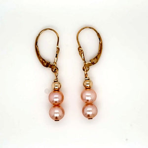 Peach Pink Round Pearl Lever Back Earrings