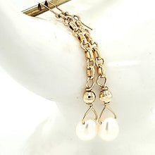 Gold French Wire Chain 14K Accent Pearl Drop Earrings