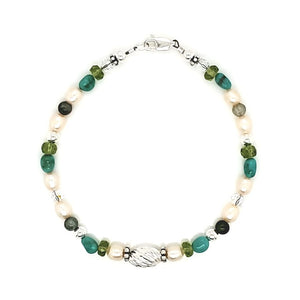 Turquoise Peridot Silver Pearl Bracelet