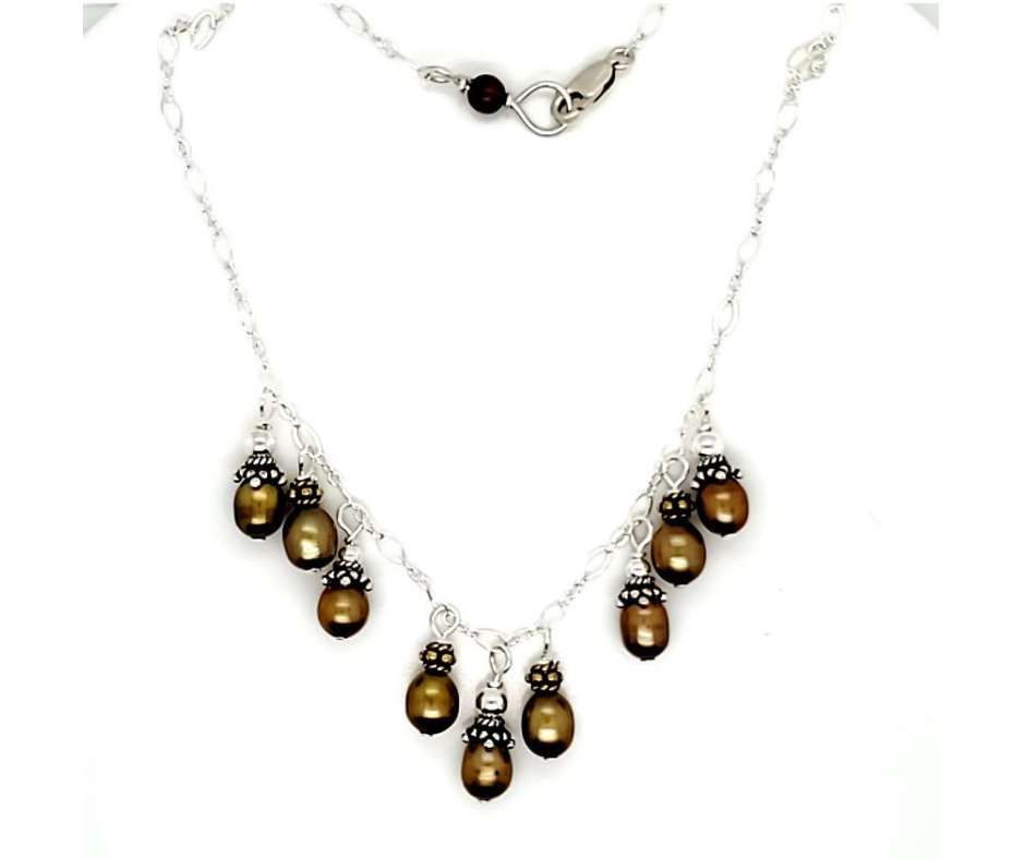 Golden Brown Pearl Drop Sterling Necklace