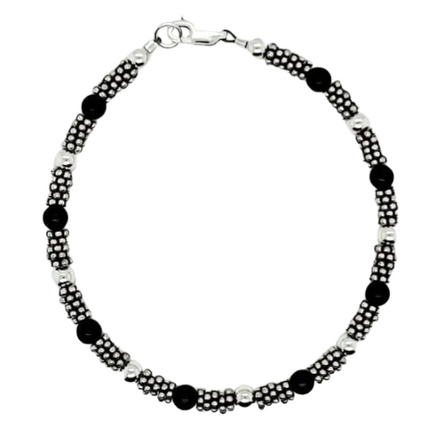 Timeless Elegance: Black Onyx & Sterling Silver Bracelet – Classic Handmade Jewelry