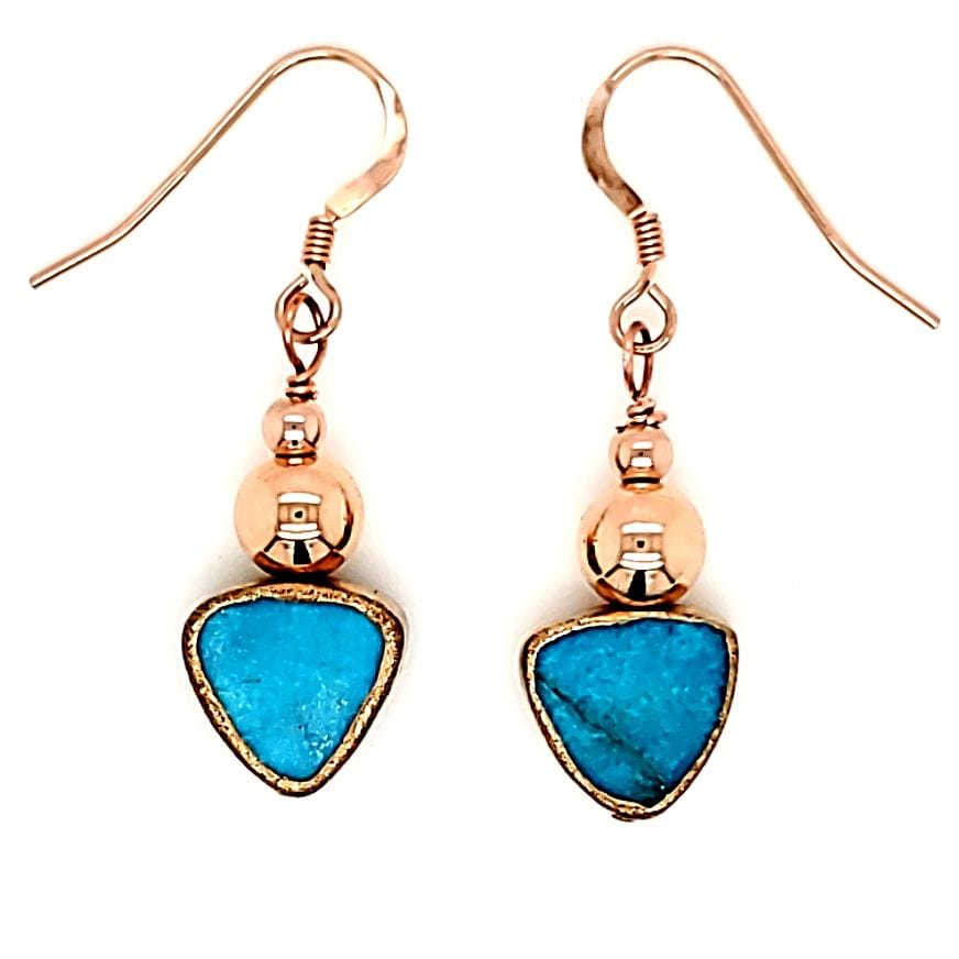 Turquoise Wrapped In Copper Bezel Earrings